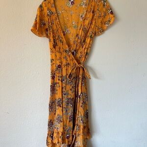 Floral Wrap Dress in Orange